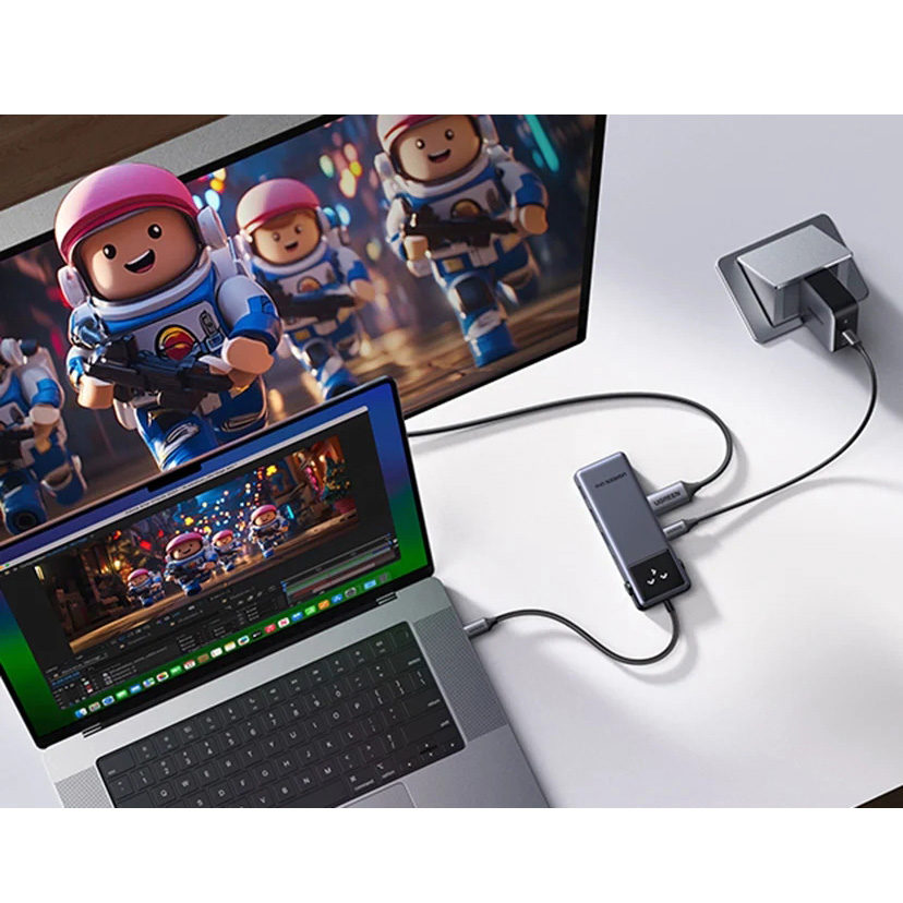 Hub UGREEN CM889 z 3 portami USB-A, USB-C i HDMI 4K, szary