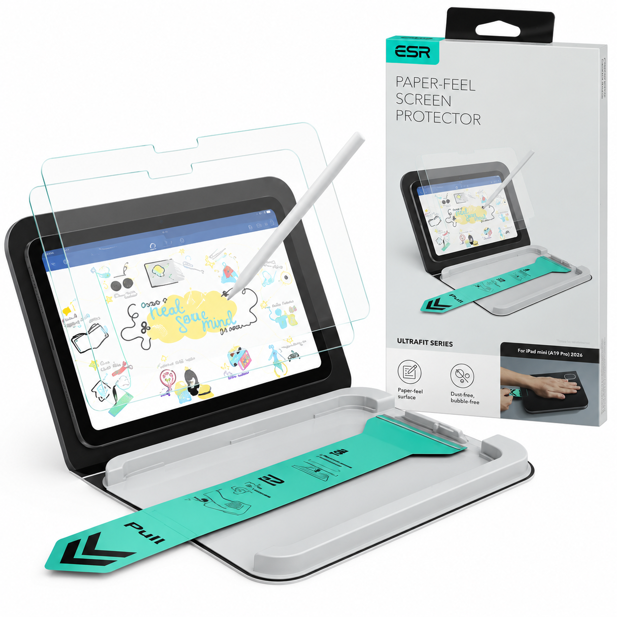 Szkło hartowane z ramką pozycjonującą ESR Paper Feel do iPad Mini 8 2026, 2 sztuki, matowe