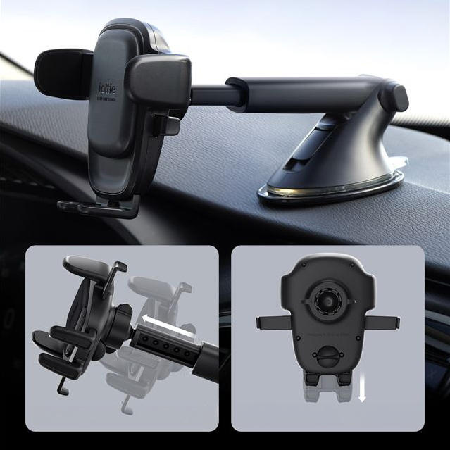 Uchwyt samochodowy na szybę / deskę rozdzielczą iOttie Easy One Touch 6 Dash & Windshield, czarny. Pewny uchwyt z regulowanym, teleskopowym ramieniem, ergonomiczne trzymanie telefonu, stabilizacja jazdy