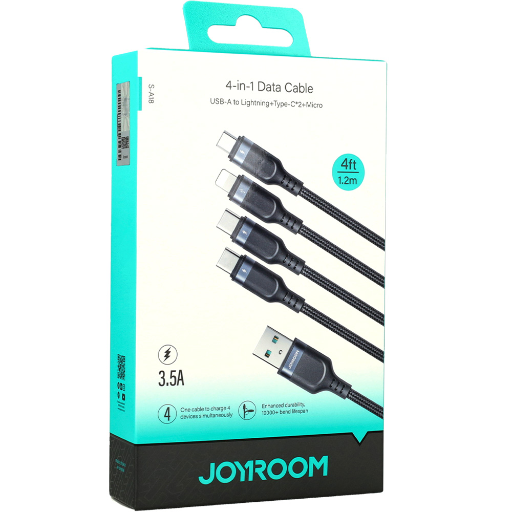 Kabel do ładowania / przesyłania danych Joyroom 4w1 USB-A do 2x USB-C / Lightning / MicroUSB, 3.5A, 1.2m, czarny