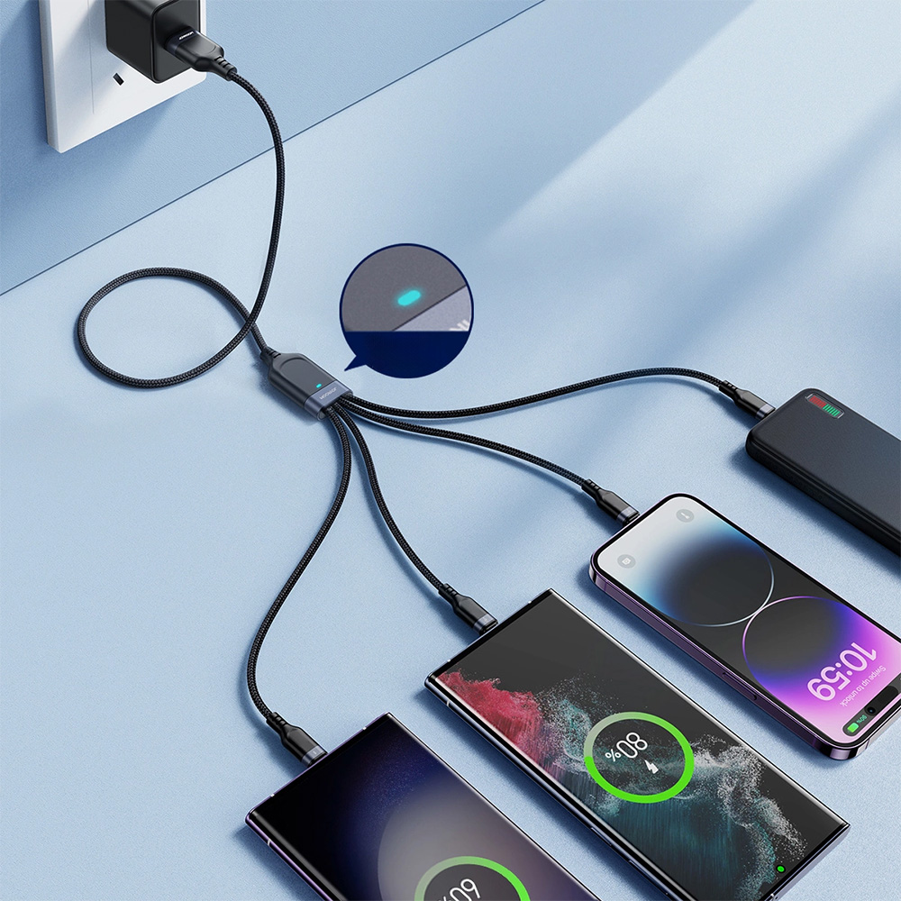 Kabel do ładowania / przesyłania danych Joyroom 4w1 USB-A do 2x USB-C / Lightning / MicroUSB, 3.5A, 1.2m, czarny