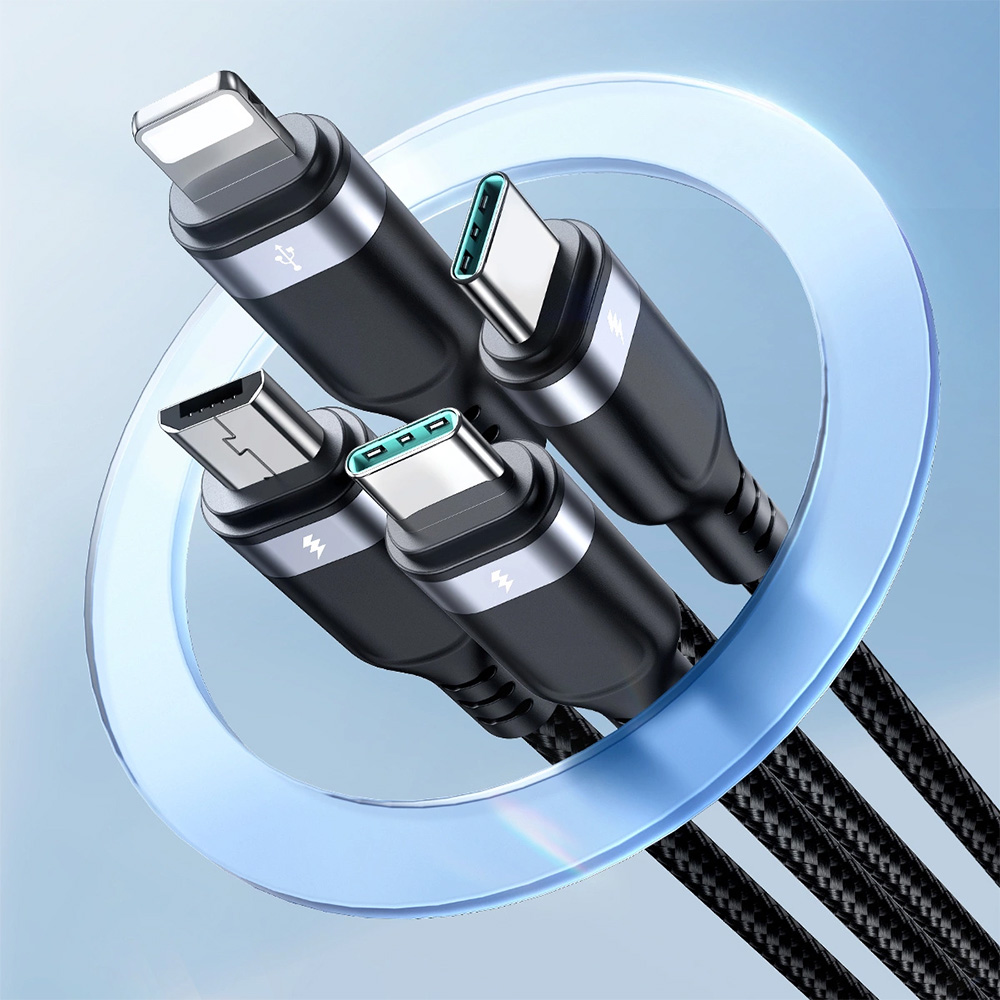 Kabel do ładowania / przesyłania danych Joyroom 4w1 USB-A do 2x USB-C / Lightning / MicroUSB, 3.5A, 1.2m, czarny