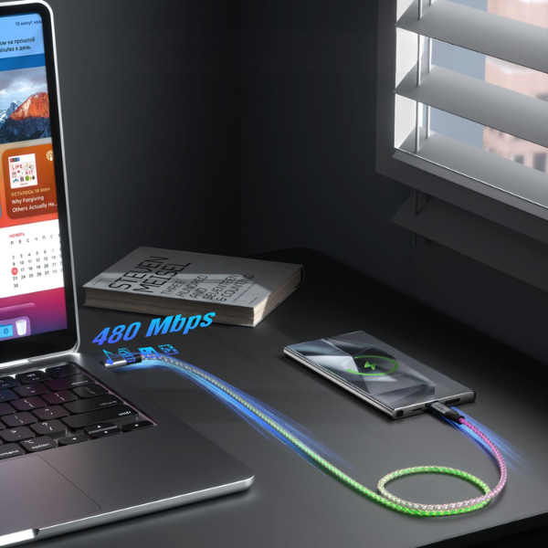 Kabel z podświetleniem RGB, 4smarts, USB-C - USB-C PD 60W, 1.5 m, wielokolorowy
