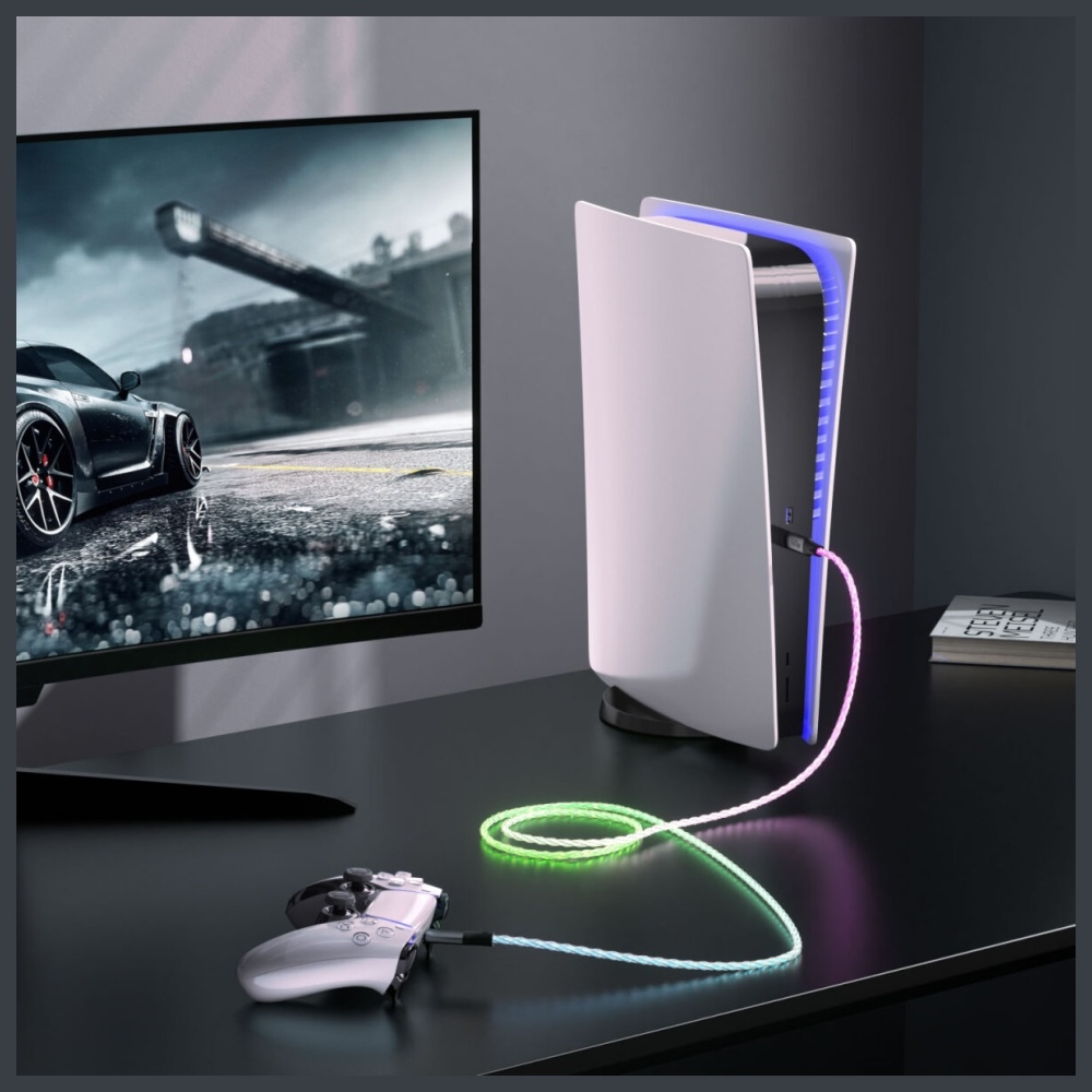 Kabel z podświetleniem RGB, 4smarts, USB-C - USB-C PD 60W, 1.5 m, wielokolorowy