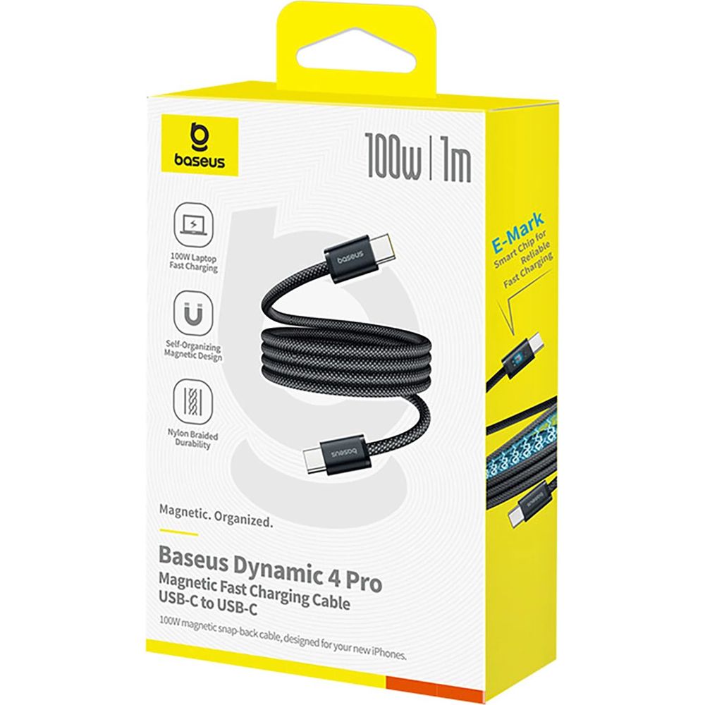 Kabel magnetyczny z oplotem USB-C - USB-C, Baseus Dynamic 4 Pro 100W PD, 1 m, biały