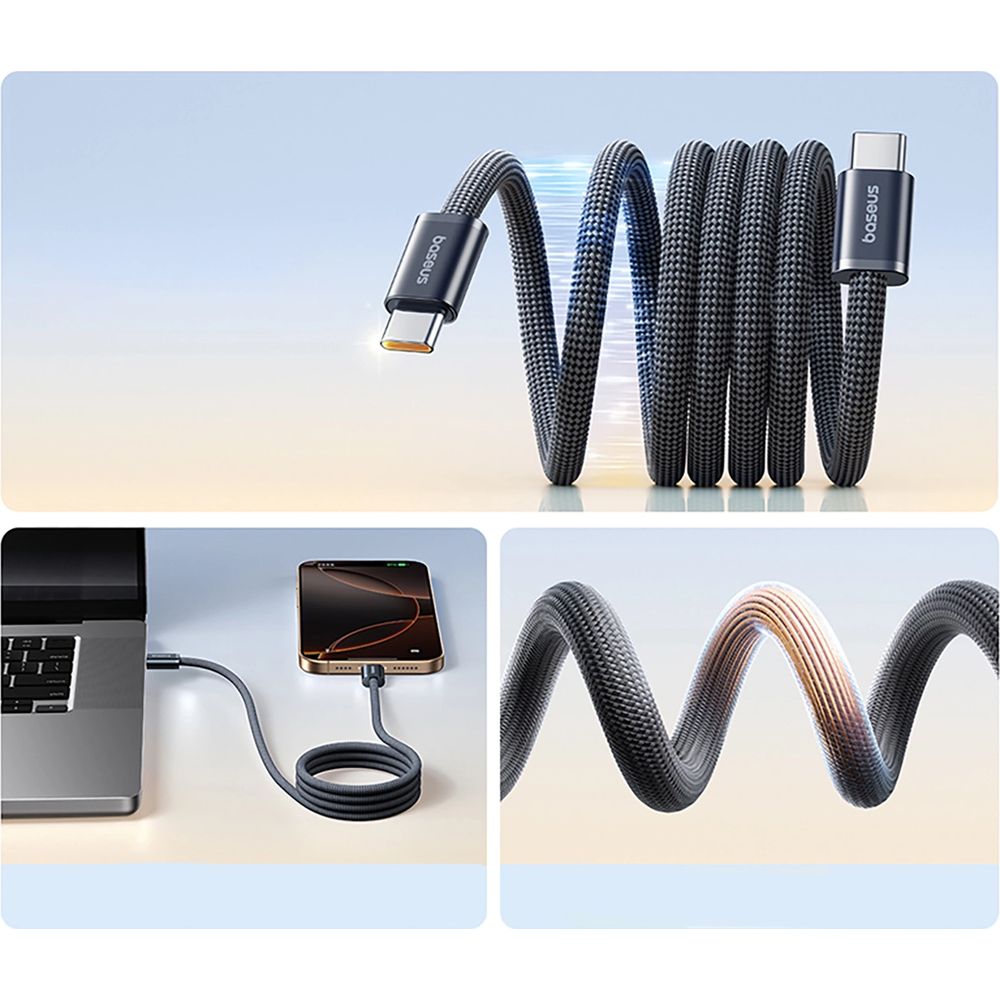 Kabel magnetyczny z oplotem USB-C - USB-C, Baseus Dynamic 4 Pro 100W PD, 1 m, biały