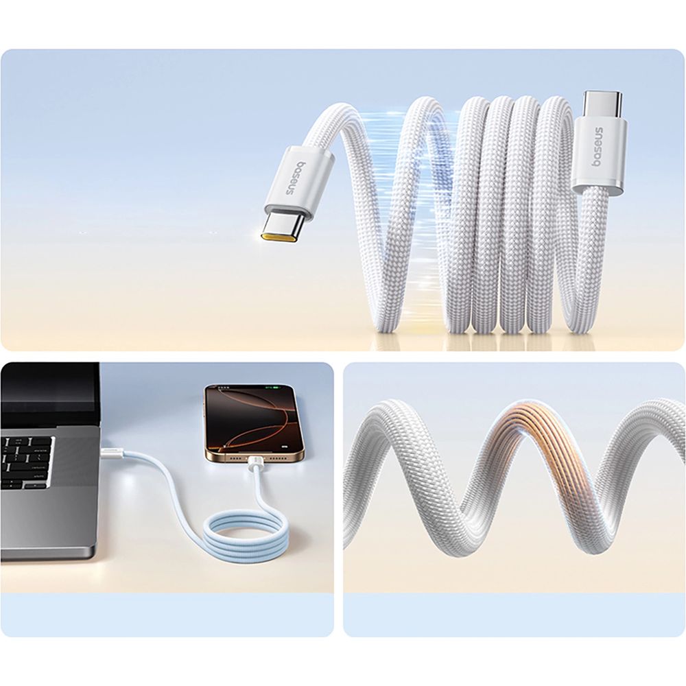 Kabel magnetyczny z oplotem USB-C - USB-C, Baseus Dynamic 4 Pro 100W PD, 1 m, biały