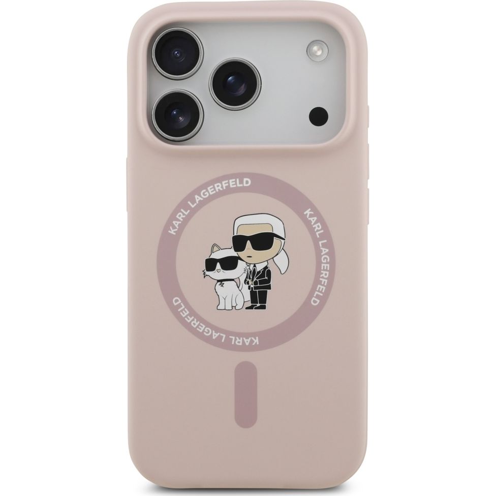 Etui Karl Lagerfeld Hardcase Silicone Karl & Choupette Body Ring do MagSafe do iPhone 17 Pro, różowe