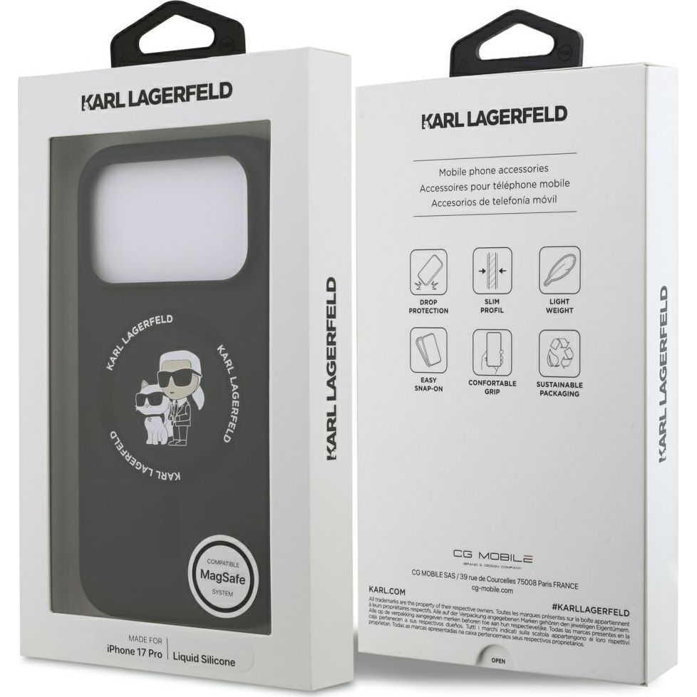 Etui Karl Lagerfeld Hardcase Silicone Karl & Choupette Body Ring do MagSafe do iPhone 17 Pro, czarne