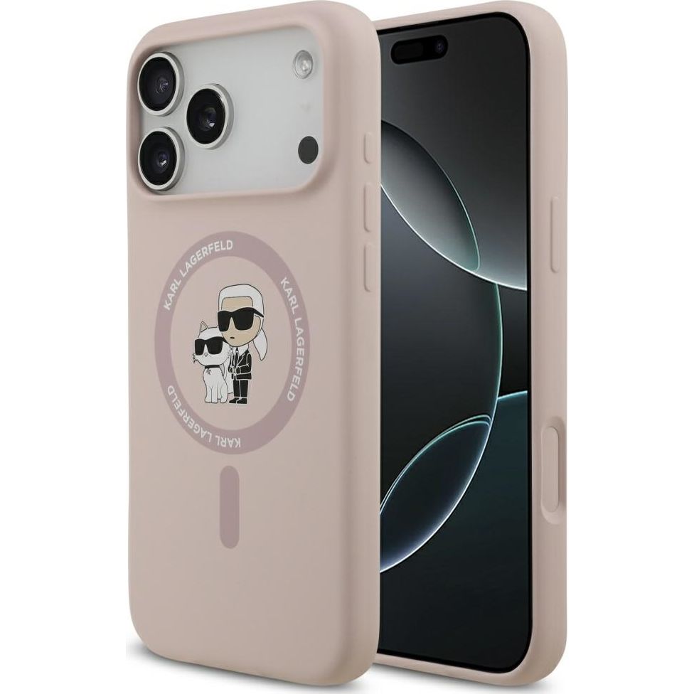 Etui Karl Lagerfeld Hardcase Silicone Karl & Choupette Body Ring do MagSafe do iPhone 17 Pro Max, różowe