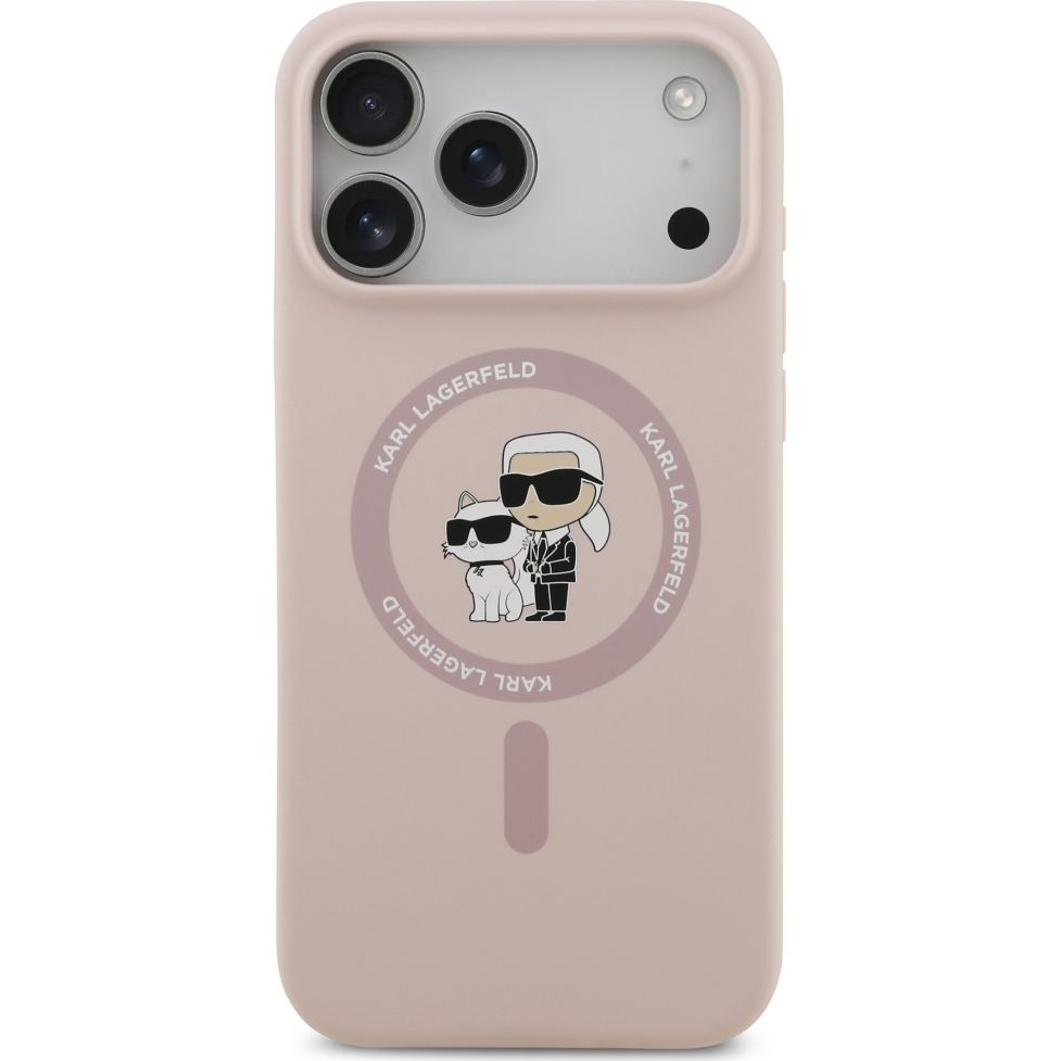 Etui Karl Lagerfeld Hardcase Silicone Karl & Choupette Body Ring do MagSafe do iPhone 17 Pro Max, różowe