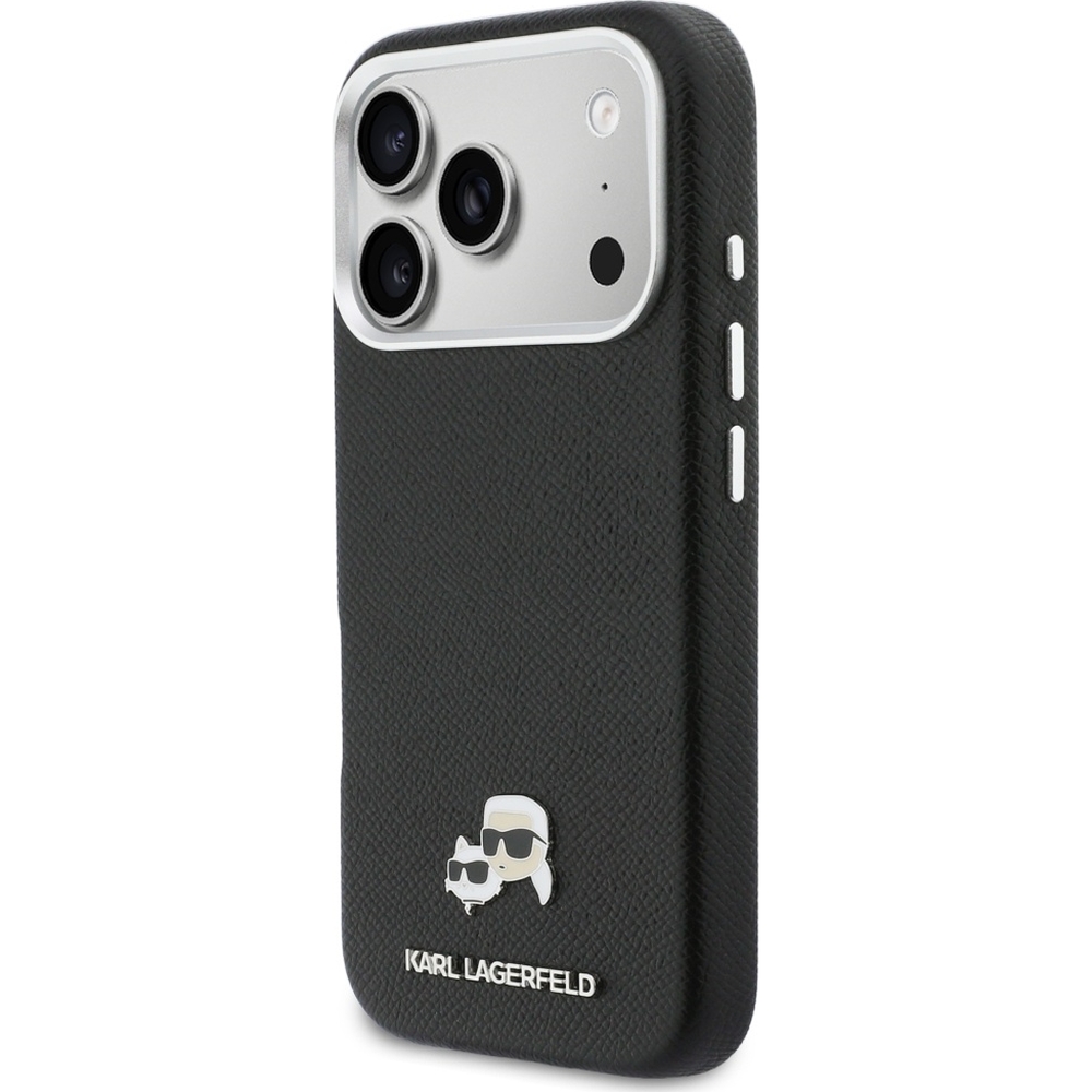 Karl Lagerfeld Karl & Choupette Head Pin Saffiano, safiano skóra, rozpoznawalny styl projektanta, ponadczasowe etui, czarny