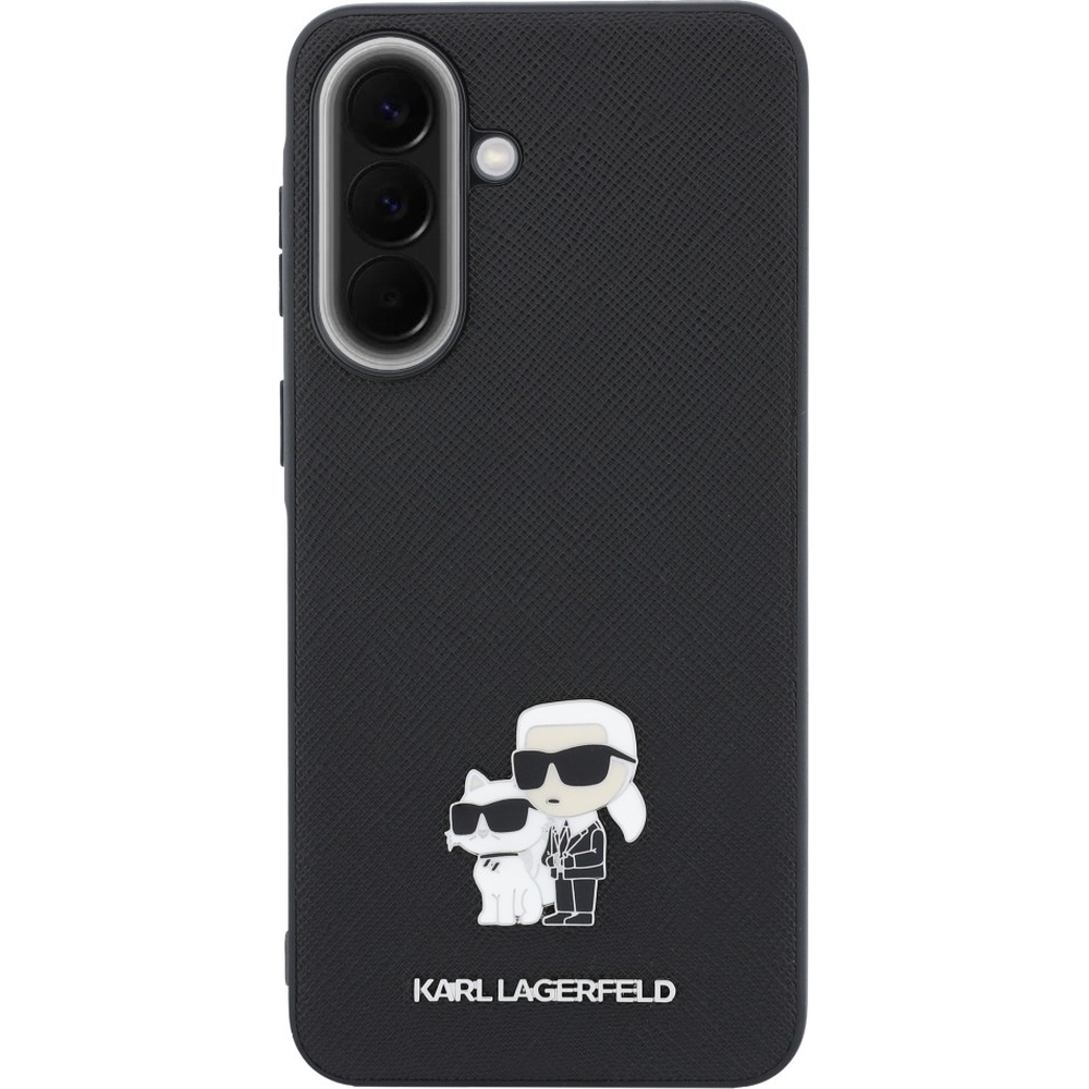 Karl Lagerfeld Saffiano Full Wrapped, ochrona soczewek aparatu i ekranu, funkcjonalny case, czarne z wzorem projektanta i Choupette
