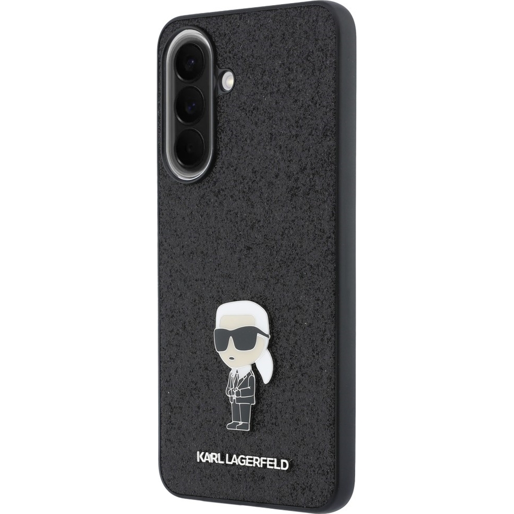 Karl Lagerfeld Fixed Glitter, wygodny dostęp do przycisków, solidne etui ochronne, czarne brokatowe z logo Karla