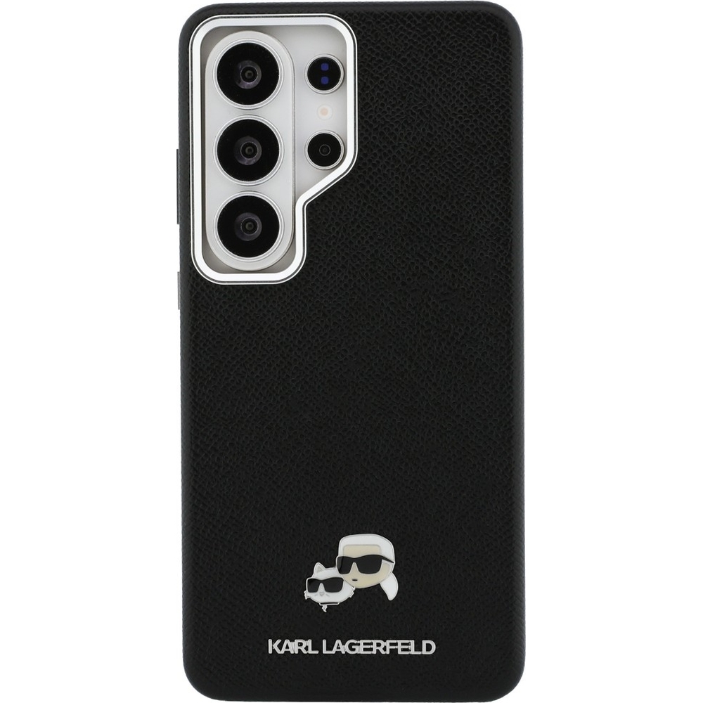 Karl Lagerfeld Saffiano Full Wrapped MagSafe, ochrona soczewek aparatu i ekranu, funkcjonalny case, czarne z wzorem projektanta i Choupette