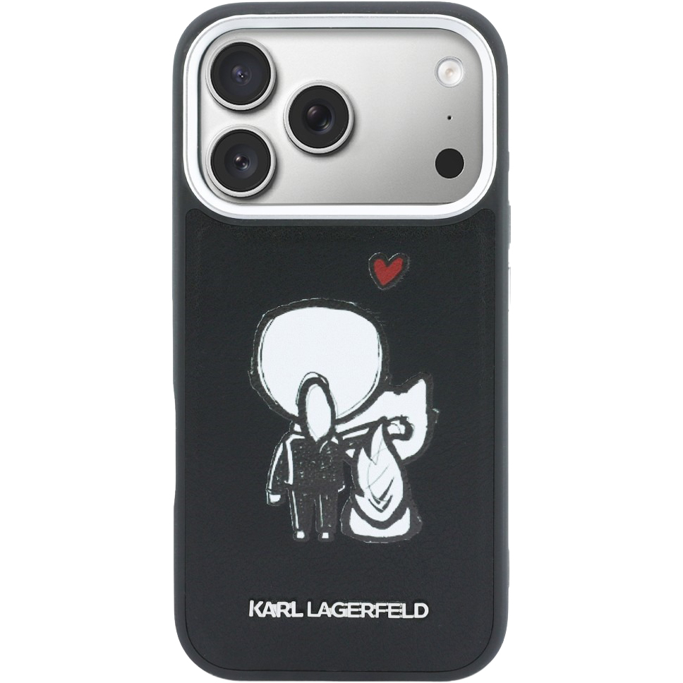 Karl Lagerfeld Hardcase Leather MagSafe, wygodne użytkowanie na co dzień, praktyczne funkcje, czarne z wzorem projektanta i Choupette