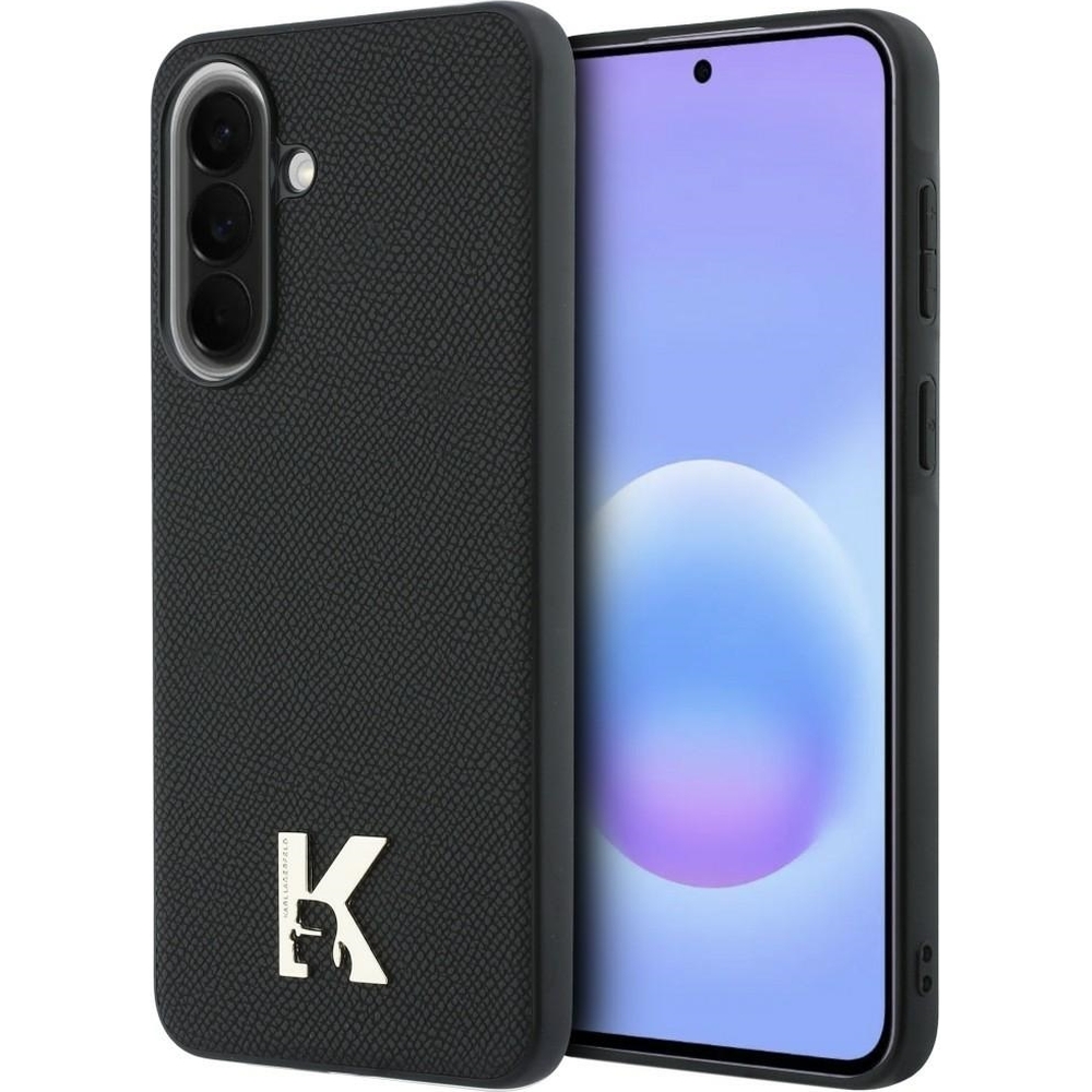 Karl Lagerfeld Hardcase Leather, luksusowe skórzane etui, ultramodne i stylowe, czarne z logo K
