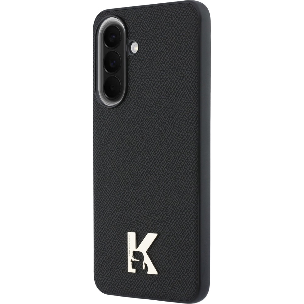 Karl Lagerfeld Hardcase Leather, wyrazista grafika, designerskie etui ochronne, czarne z logo K