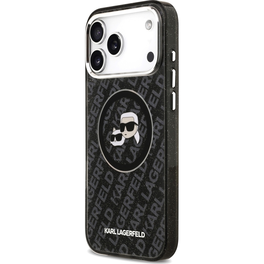 Karl Lagerfeld IML Glitter Karl and Choupette Heads Logo MagSafe, ochronny case na plecki, elegancki smukły, czarne