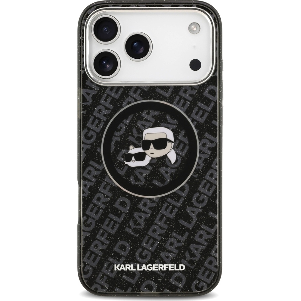 Karl Lagerfeld IML Glitter Karl and Choupette Heads Logo MagSafe, ochrona przed upadkiem, trwałość, codzienne bezpieczeństwo, czarne