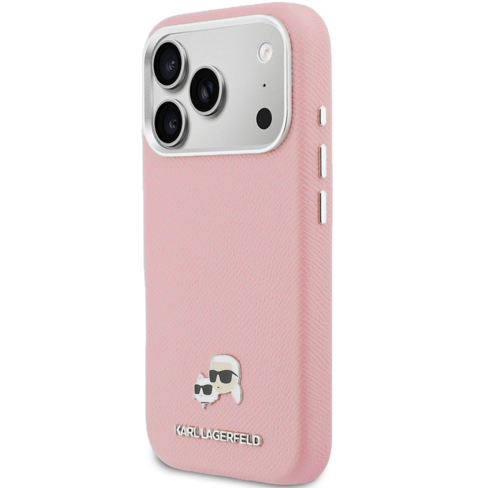 Etui ochronne Karl Lagerfeld Karl and Choupette Head Pin Saffiano MagSafe do iPhone 17 Pro Max, różowe