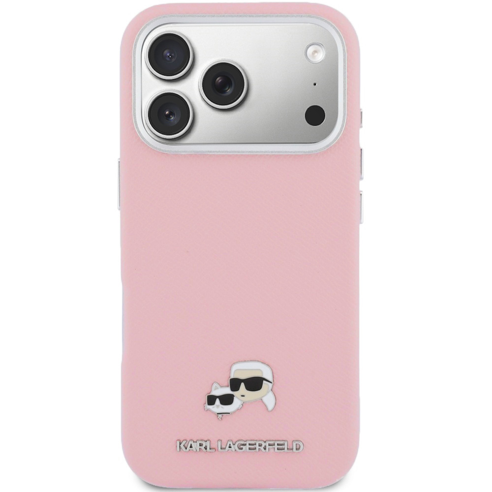 Etui ochronne Karl Lagerfeld Karl and Choupette Head Pin Saffiano MagSafe do iPhone 17 Pro Max, różowe