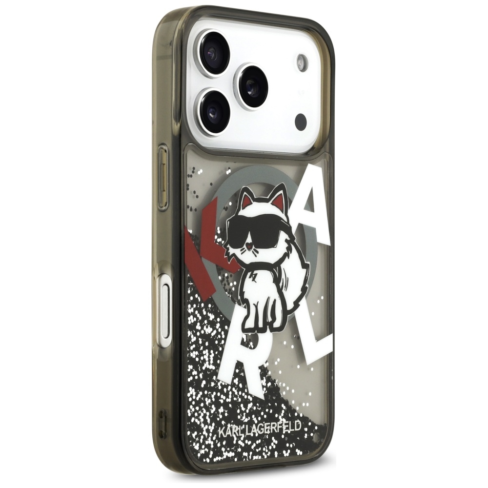 Karl Lagerfeld Liquid Glitter Choupette Logo MagSafe, szybkie ładowanie MagSafe praktyczność wygoda, przydymione, wzorzyste z brokatem