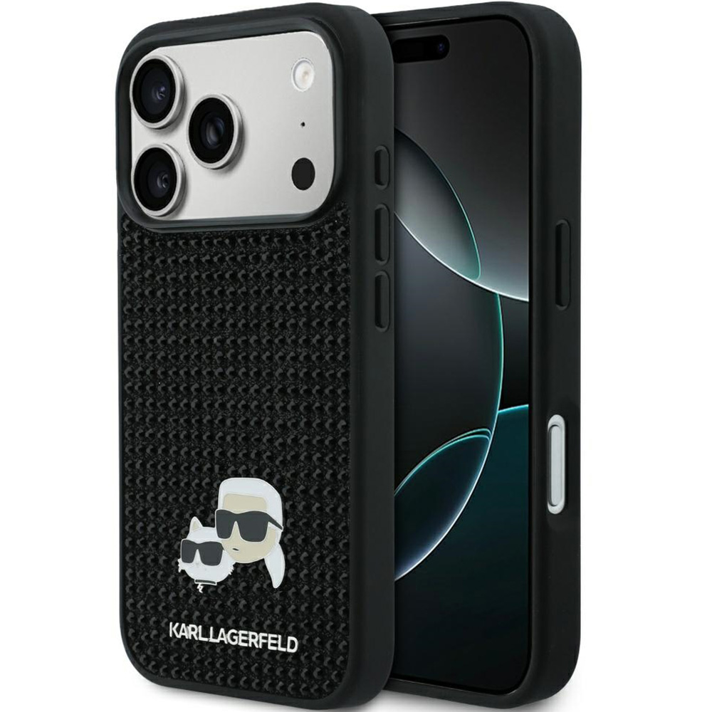 Etui Karl Lagerfeld Rhinestone Karl and Choupette Pin do iPhone 17 Pro Max, czarne