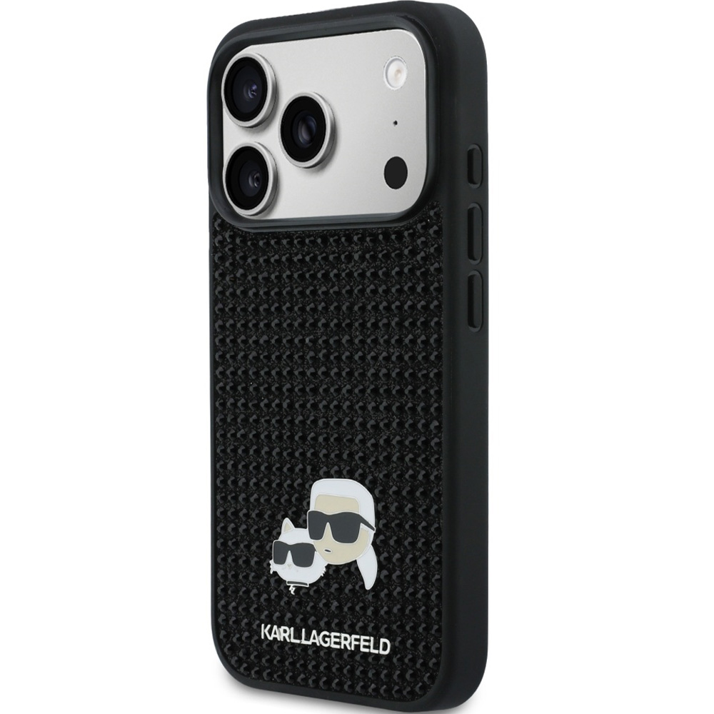 Etui Karl Lagerfeld Rhinestone Karl and Choupette Pin do iPhone 17 Pro Max, czarne