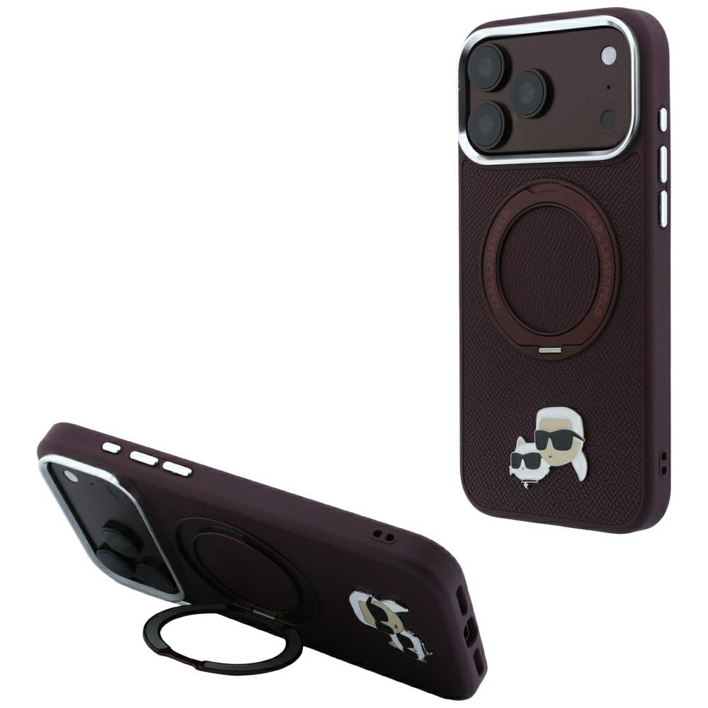 Karl Lagerfeld Ring Stand 360 Karl Choupette Heads Pin oryginalne eleganckie modne etui ochronne na telefon komórkowy burgundowe