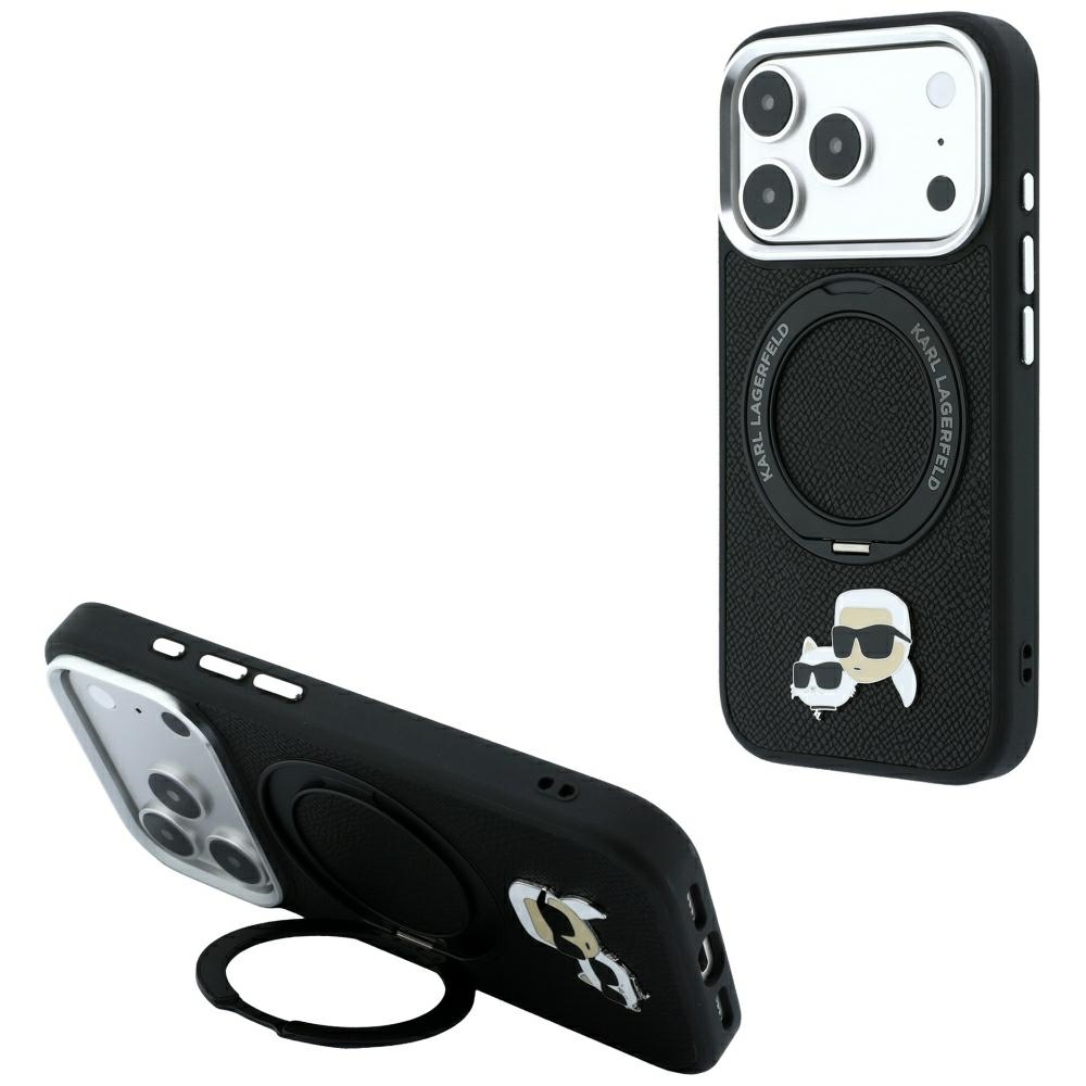 Karl Lagerfeld Ring Stand 360 Karl Choupette Heads Pin oryginalne eleganckie modne etui ochronne na telefon komórkowy czarne