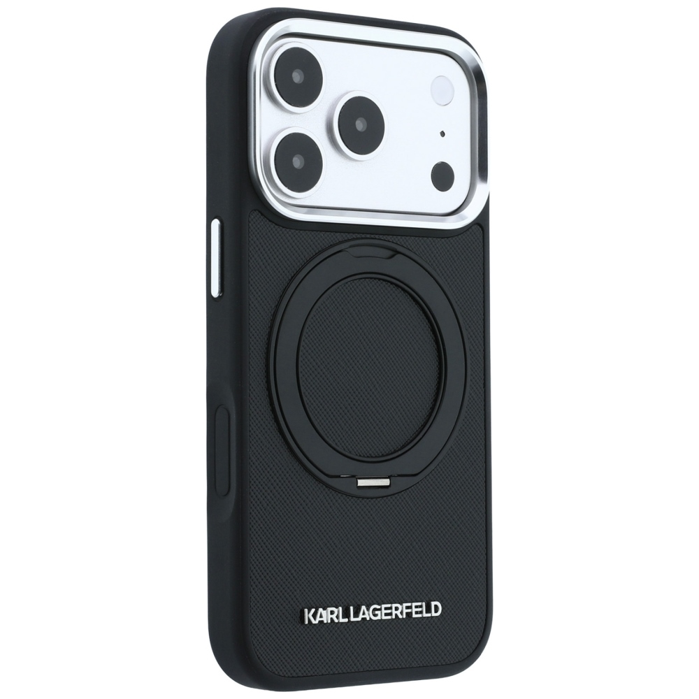 Karl Lagerfeld Ring Stand 360 Saffiano Classic Logo designerska obudowa zabezpieczająca telefon modne etui ochronne plecki czarne