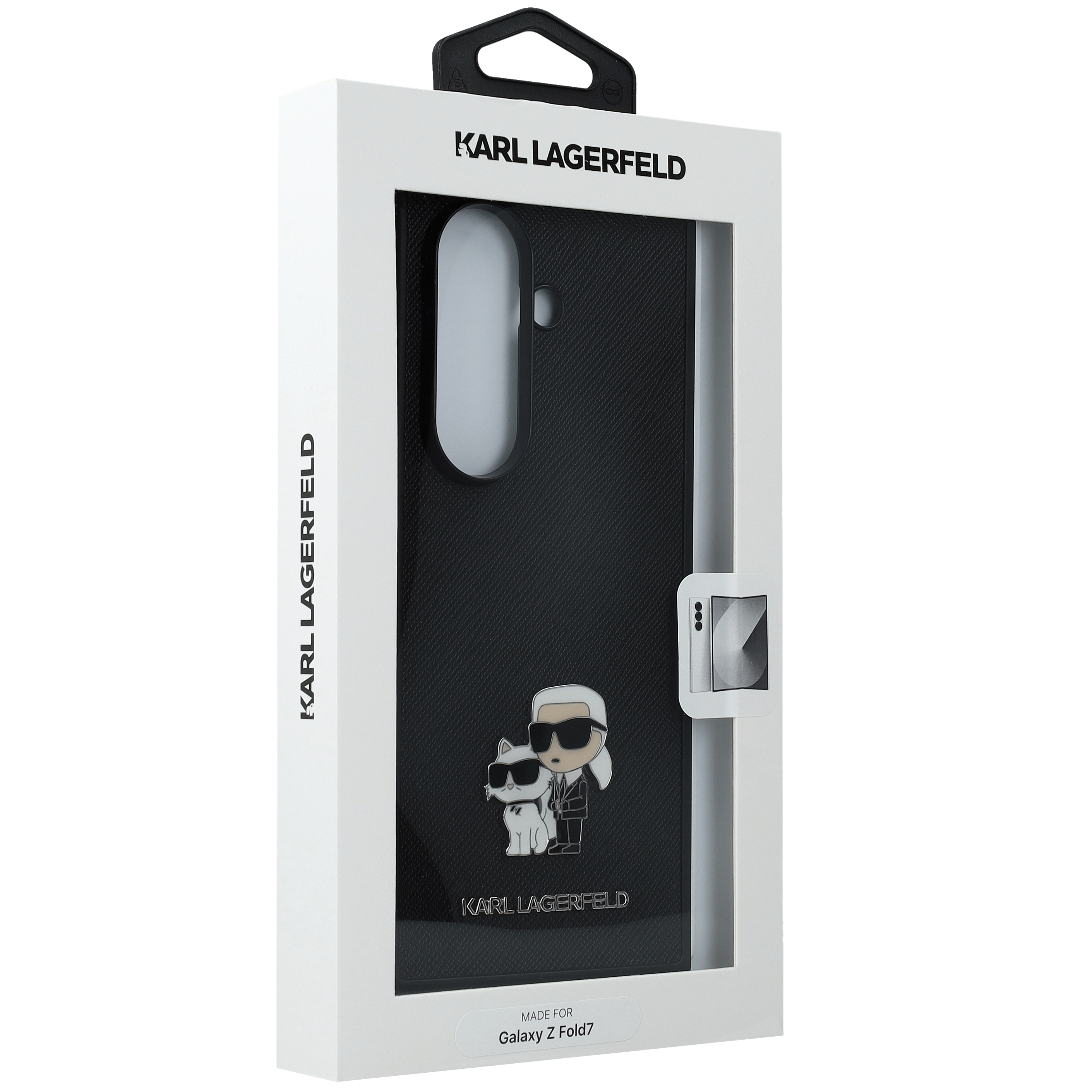 Eleganckie etui Karl Lagerfeld Saffiano Ikonik Pin do Samsung Galaxy Z Fold7 w kolorze czarnym. Wyróżnij się i załóż tego case'a!