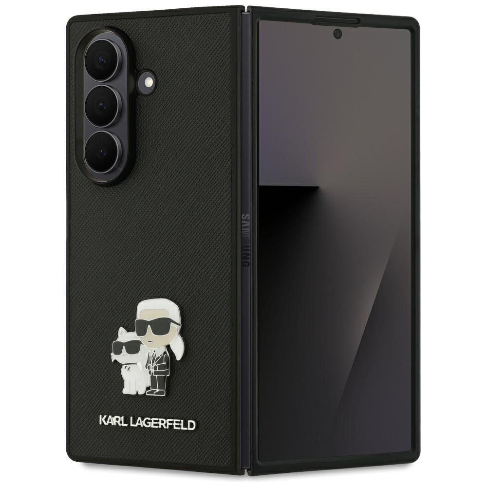 Eleganckie etui Karl Lagerfeld Saffiano Ikonik Pin do Samsung Galaxy Z Fold7 w kolorze czarnym. Wyróżnij się i załóż tego case'a!