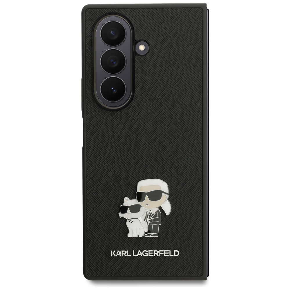 Eleganckie etui Karl Lagerfeld Saffiano Ikonik Pin do Samsung Galaxy Z Fold7 w kolorze czarnym. Wyróżnij się i załóż tego case'a!