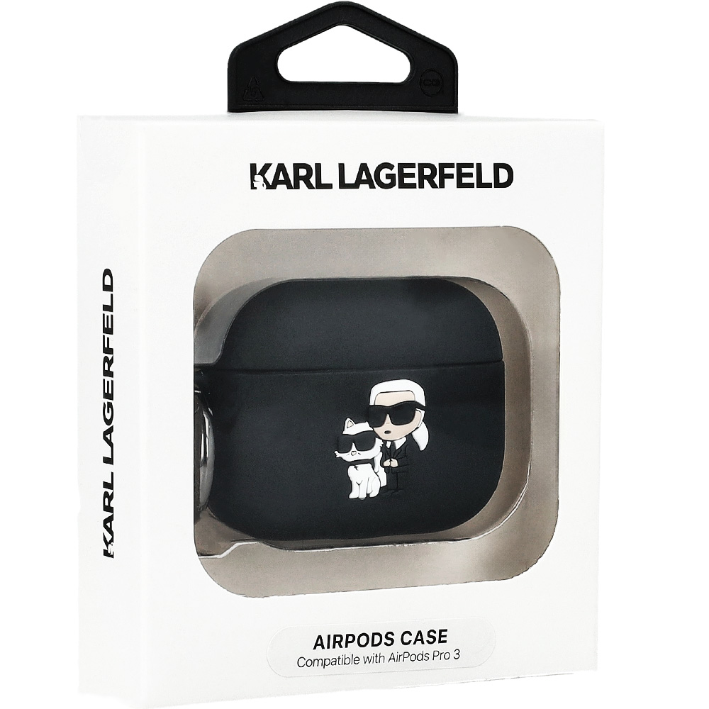 Etui Karl Lagerfeld Silicone Karl and Choupette Head 3D do AirPods Pro 3, czarne