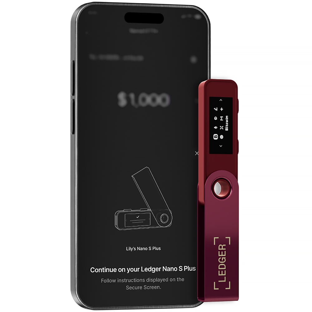 Portfel kryptowalut i NFT Ledger Nano S Plus, bordowy