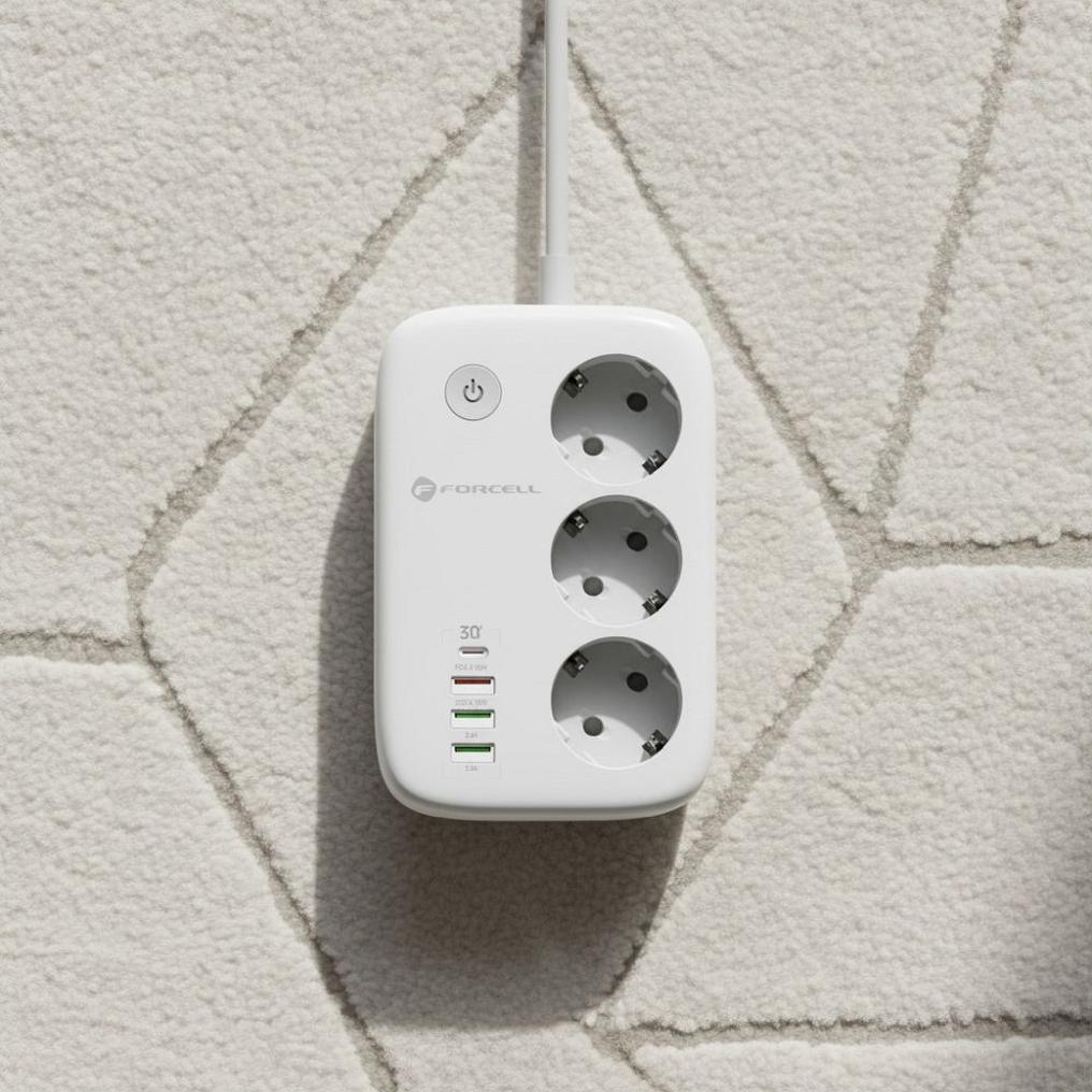 Listwa Forcell F-Energy VT-PS03 z zabezpieczeniem przed przeciążeniem i kablem 2 m