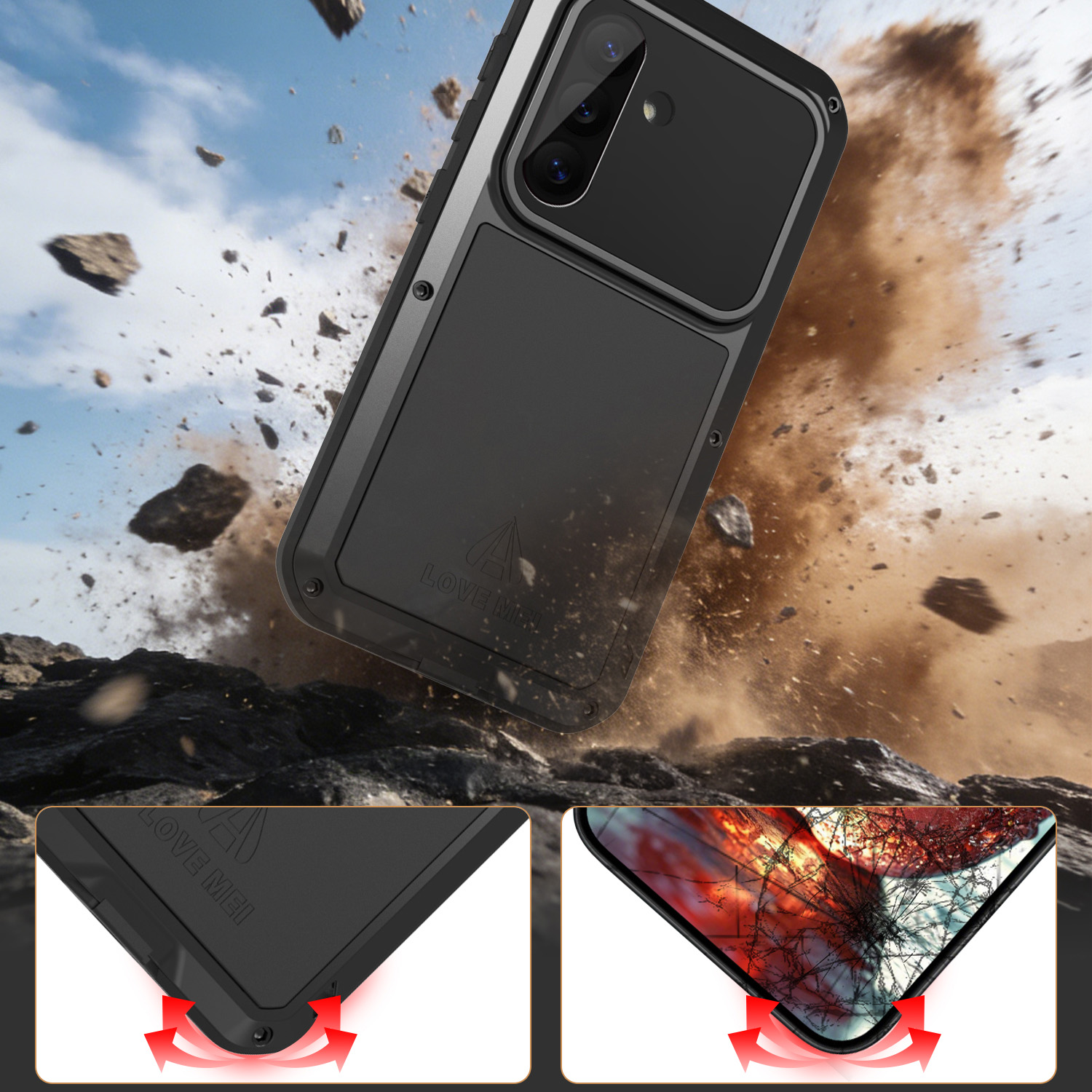 Etui pancerne + szkło LOVE MEI Powerful do Galaxy S26, czarne