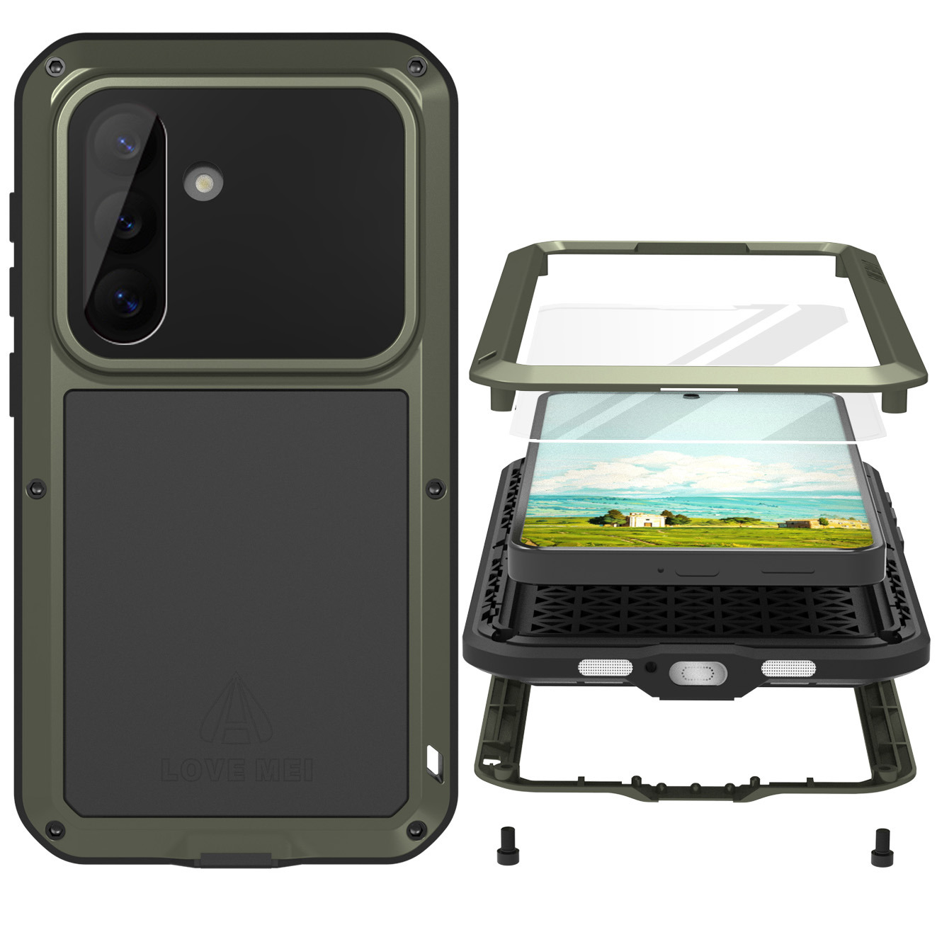 Etui pancerne + szkło case LOVE MEI Powerful do Galaxy S26, zielone