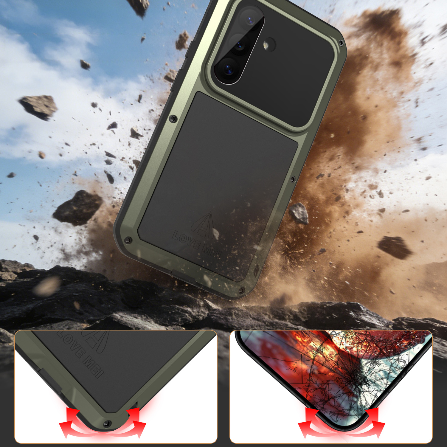 Etui pancerne + szkło LOVE MEI Powerful do Galaxy S26, zielone