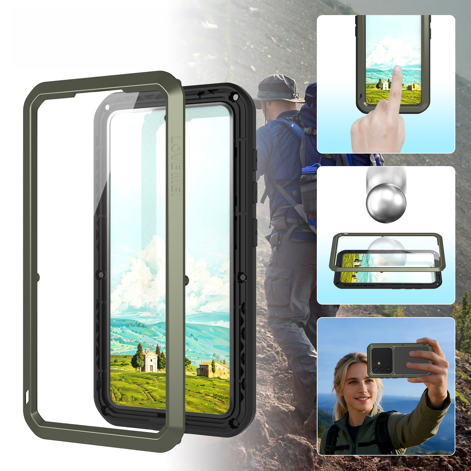 Etui pancerna obudowa + szkło LOVE MEI Powerful do Galaxy S26 Ultra, zielone