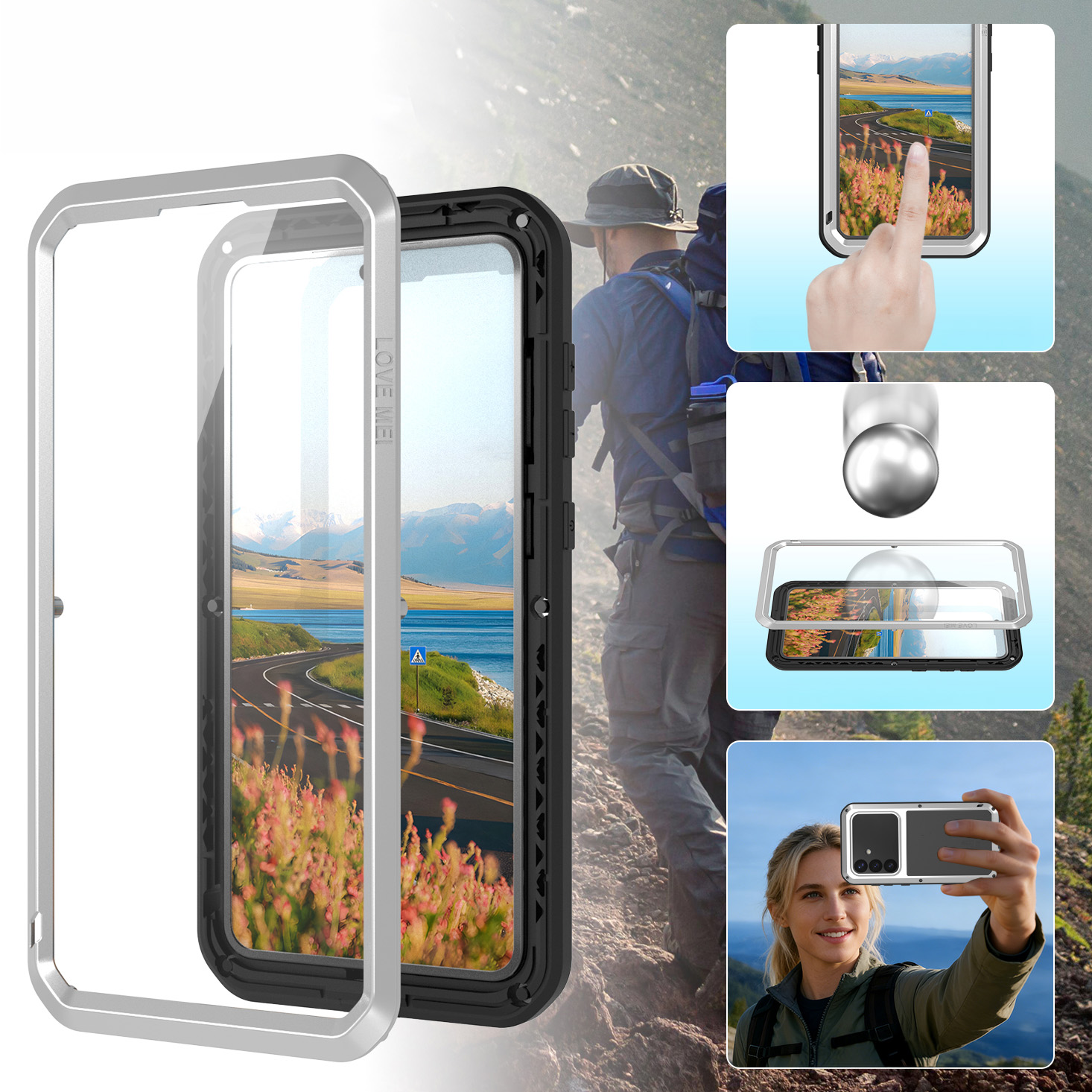 Etui pancerne + szkło LOVE MEI Powerful do Galaxy S26 Ultra, srebrne