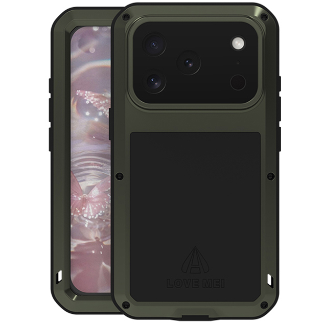 Etui pancerne + szkło LOVE MEI Powerful do iPhone 17 Pro, zielone