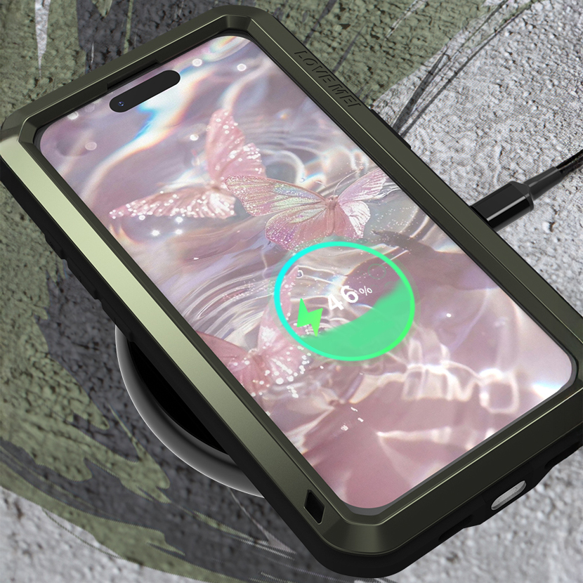 Etui pancerne + szkło LOVE MEI Powerful do iPhone 17 Pro, zielone