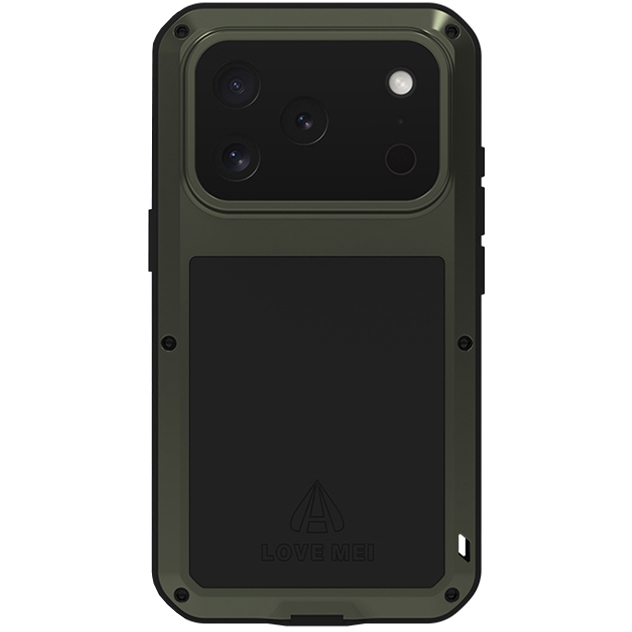 Etui pancerne + szkło LOVE MEI Powerful do iPhone 17 Pro, zielone