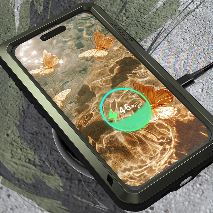 Etui pancerne + szkło LOVE MEI Powerful do iPhone 17 Pro Max, zielone
