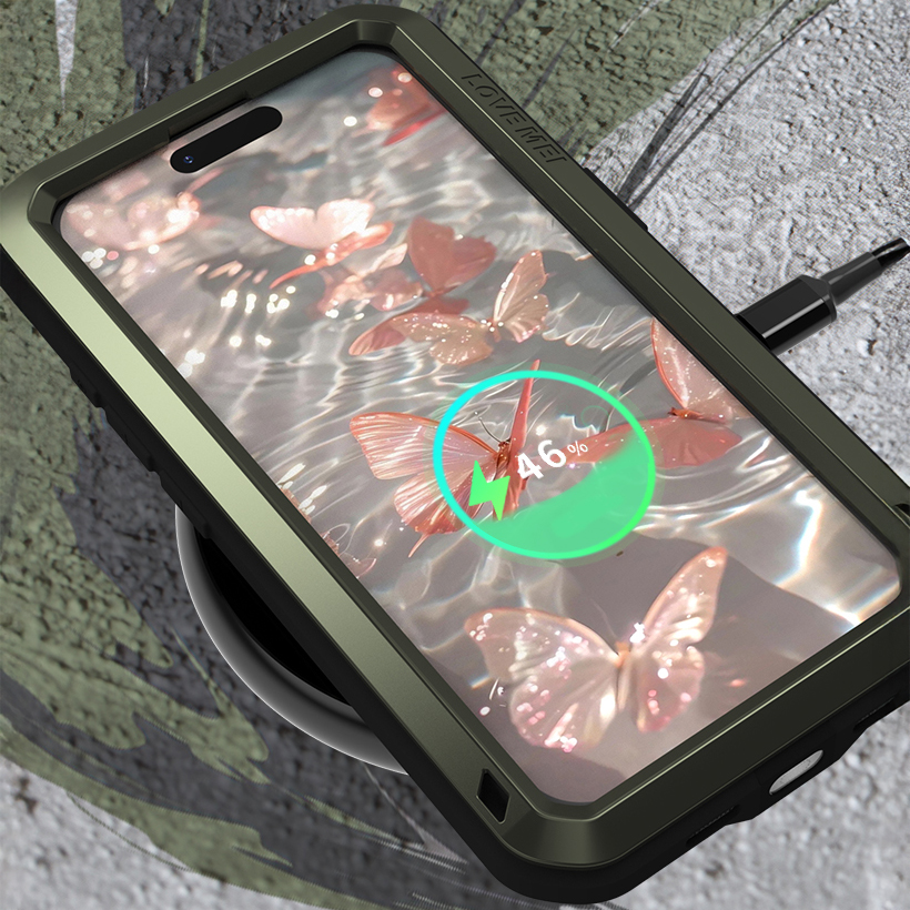 Etui pancerne + szkło LOVE MEI Powerful do iPhone 17, zielone