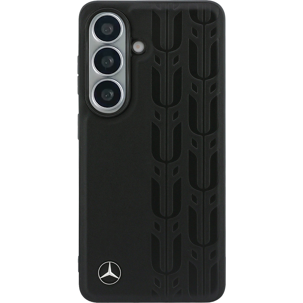 Etui Mercedes-Benz Leather Laurel Leaves Stripes do Galaxy S26 Ultra do MagSafe, czarne z eleganckim wzorem sportowym