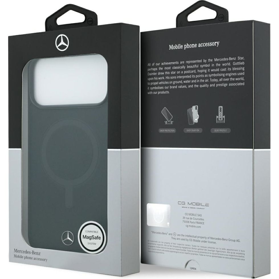 Etui Mercedes-Benz Plain Smooth Leather do iPhone 17 Pro Max do MagSafe, czarne